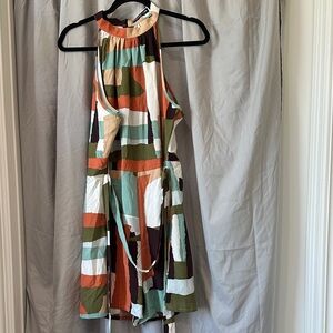 Multicolor Geometric Halter Dress/Romper